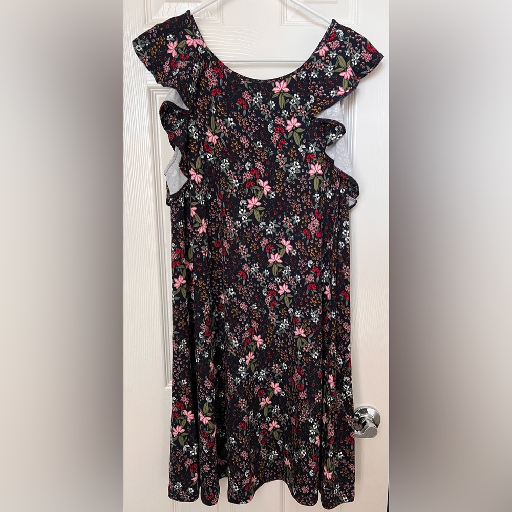 Loft Navy Floral Flutter Sleeve Swing Dress NWOT
